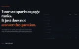 A comparison page feature grid with checkmarks, faded out behind the headline